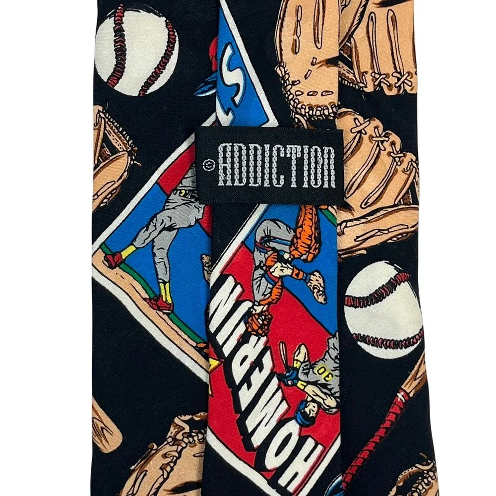Addiction Baseball Card Silk Tie Mens OS Black Multi Vintage‎ Novelty Sports